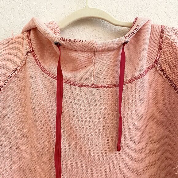 Free People We The Free Distressed Hoodie Pink Frayed Beachy Small 100% Cotton - Picture 2 of 9